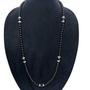 Black Beaded Rhinestone Costume Jewelry Adjustable Clasp Necklace